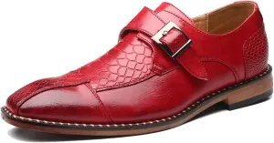 Men's Monk Strap Dress Shoes - Slip on Dress Shoes for Men with Embossed Cap Toe - Designer Formal Shoes with Monk Strap