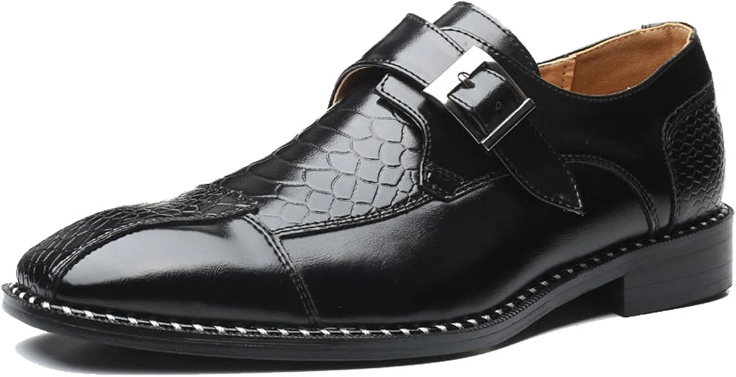 Men's Monk Strap Dress Shoes - Slip on Dress Shoes for Men with Embossed Cap Toe - Designer Formal Shoes with Monk Strap
