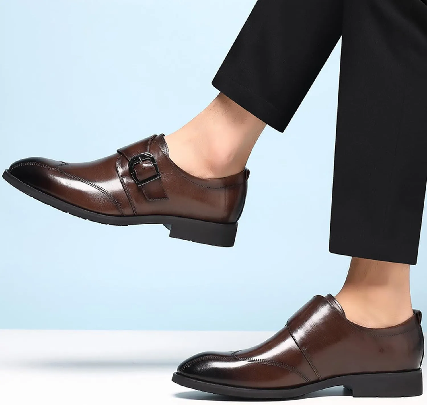 Men's Monk Strap Oxford Dress Shoes Classic Cap Toe Derby Shoes Leather Business Formal Shoes Fashion Breathable Wedding Shoes