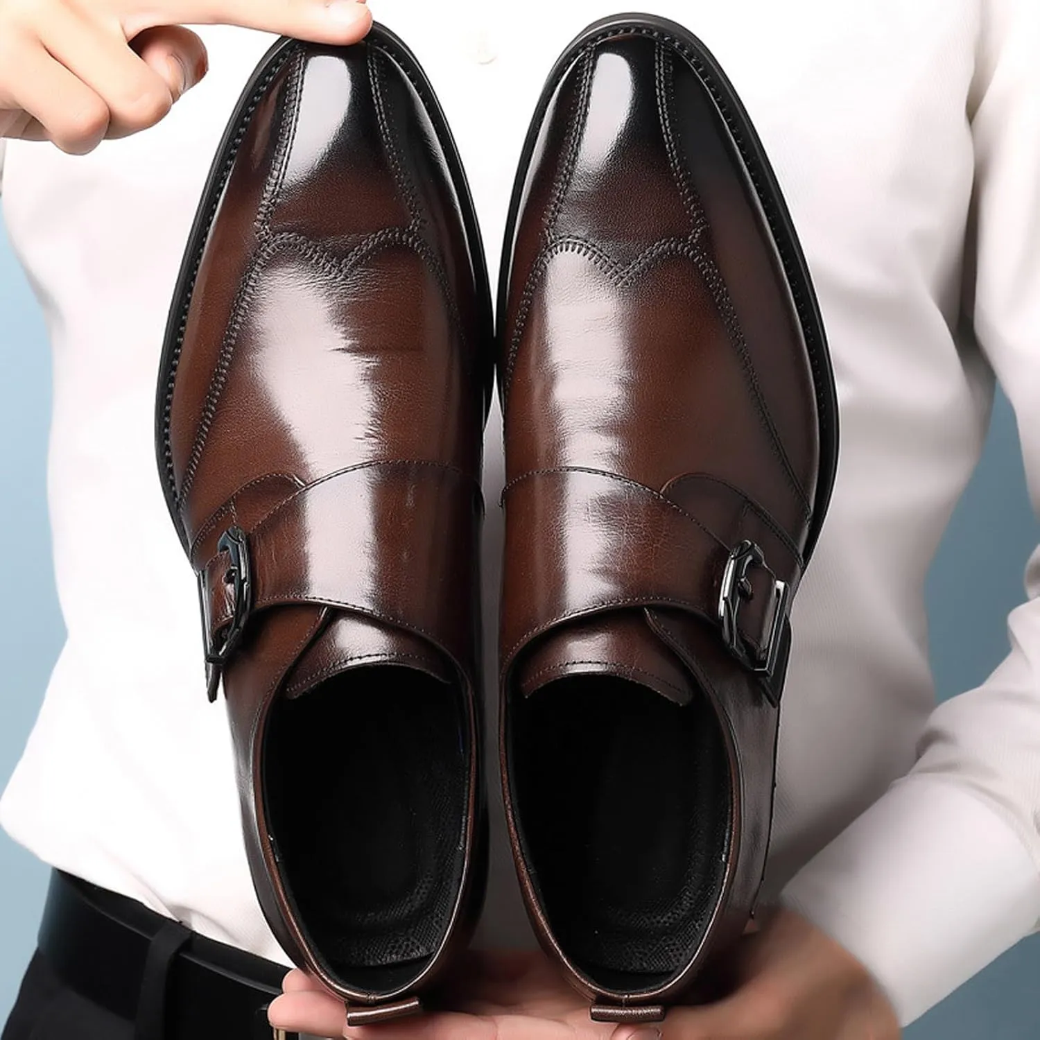 Men's Monk Strap Oxford Dress Shoes Classic Cap Toe Derby Shoes Leather Business Formal Shoes Fashion Breathable Wedding Shoes