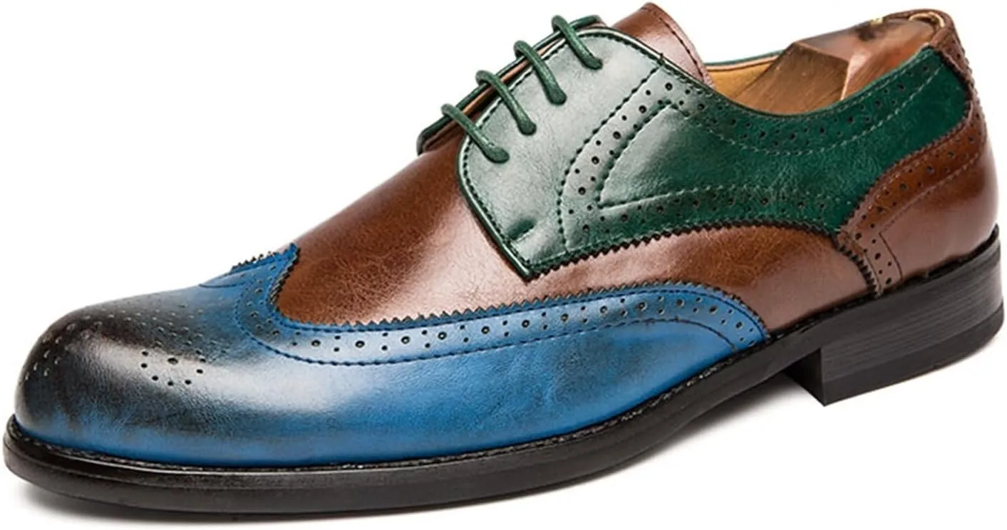 Men's Multicolour Leather Wingtip Dress Oxfords Shoes Retro Lace Up Brogue Formal Shoes for Business Leisure Dance Performance Parties