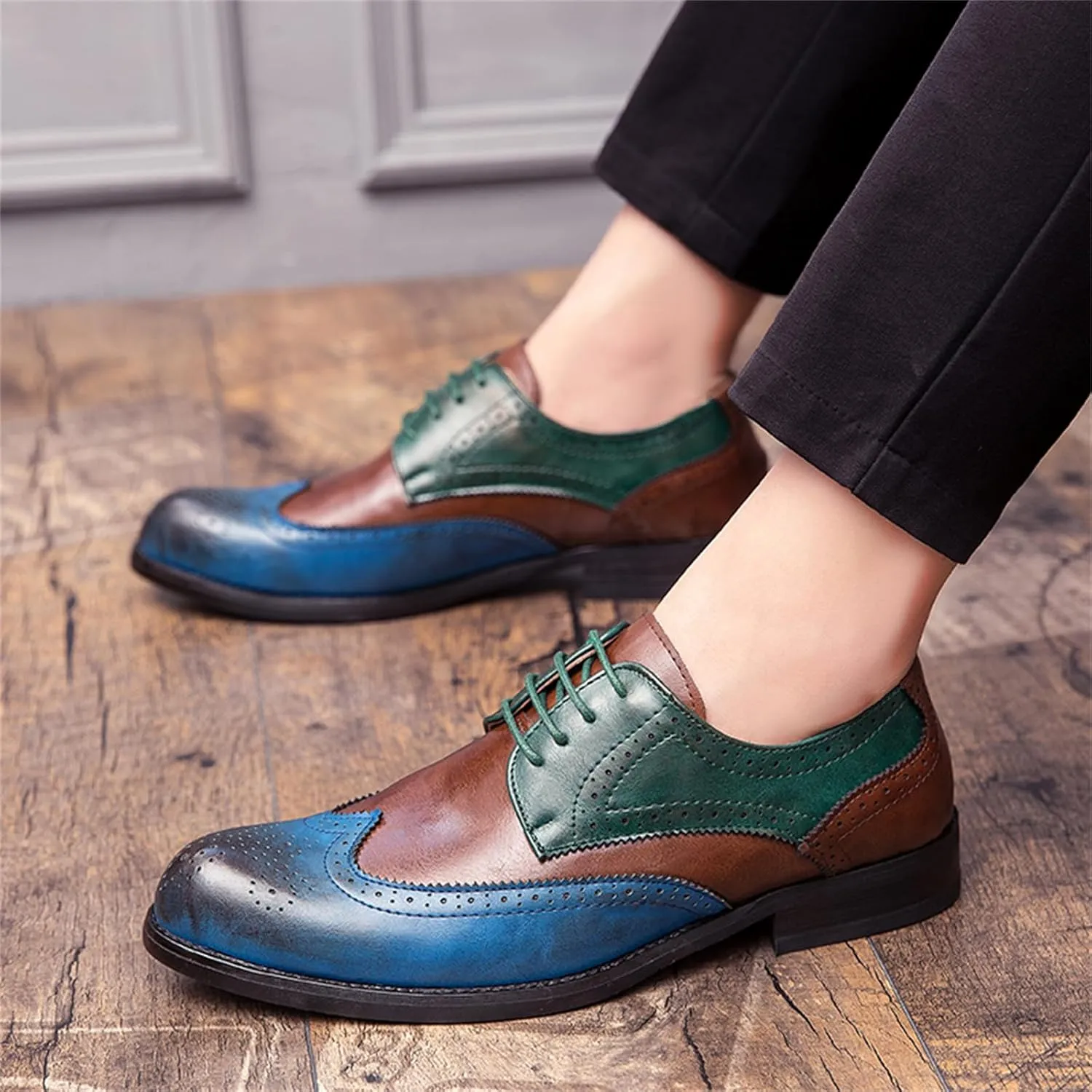 Men's Multicolour Leather Wingtip Dress Oxfords Shoes Retro Lace Up Brogue Formal Shoes for Business Leisure Dance Performance Parties
