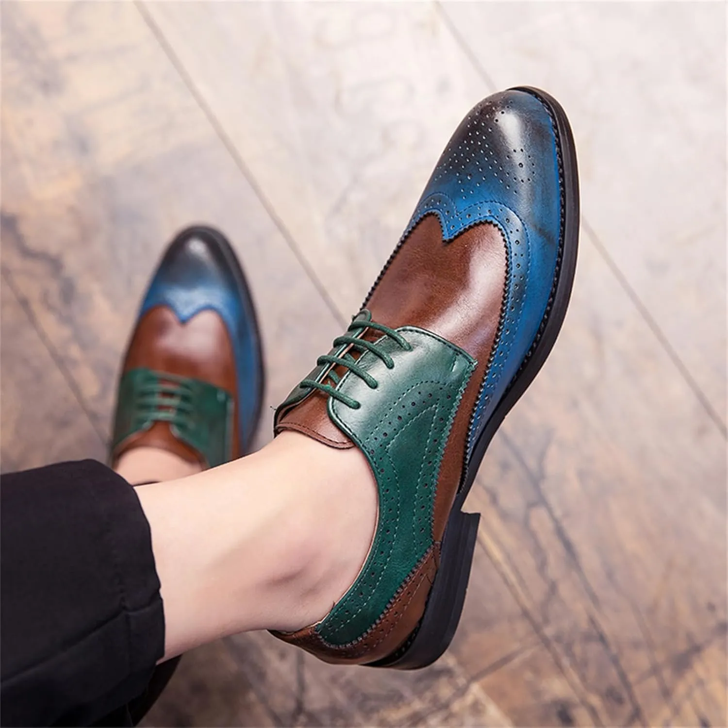 Men's Multicolour Leather Wingtip Dress Oxfords Shoes Retro Lace Up Brogue Formal Shoes for Business Leisure Dance Performance Parties