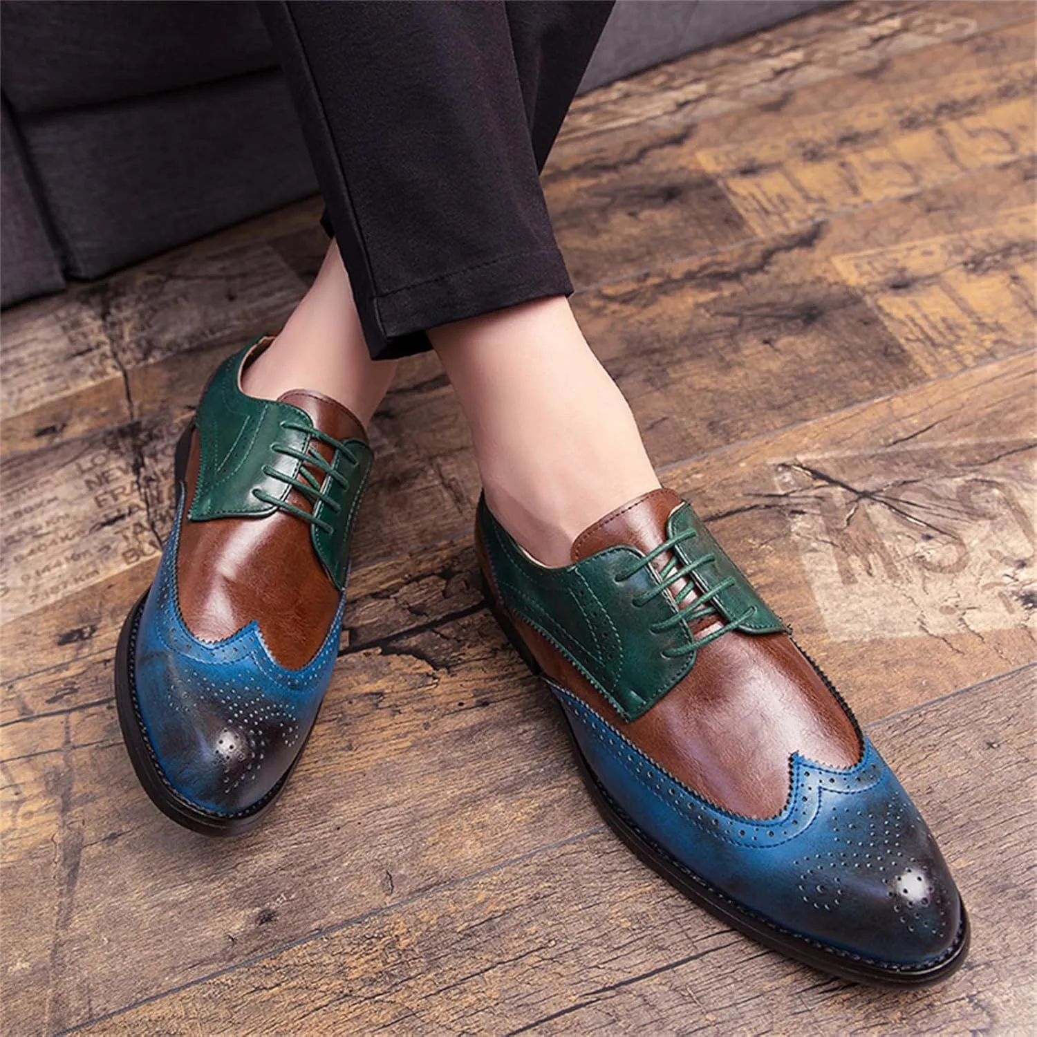 Men's Multicolour Leather Wingtip Dress Oxfords Shoes Retro Lace Up Brogue Formal Shoes for Business Leisure Dance Performance Parties