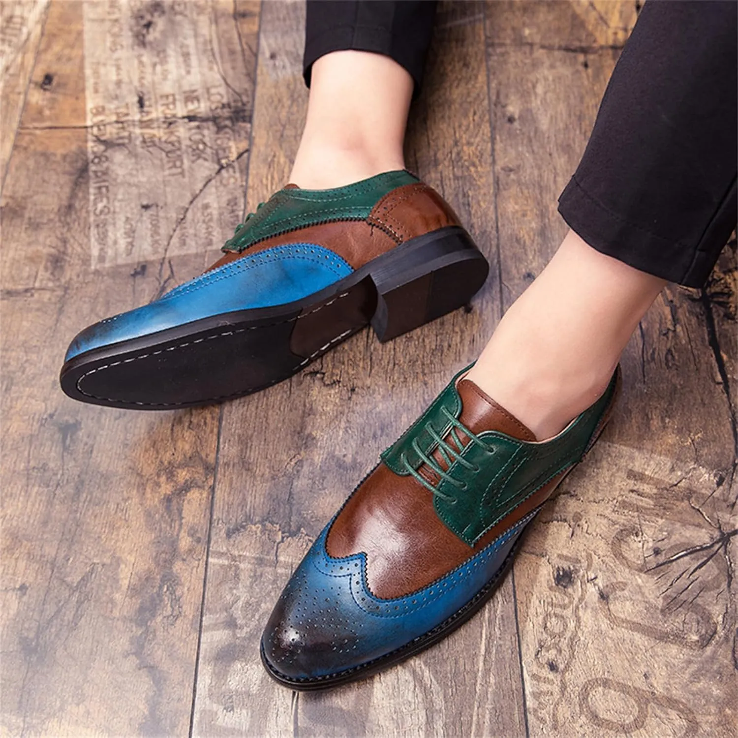 Men's Multicolour Leather Wingtip Dress Oxfords Shoes Retro Lace Up Brogue Formal Shoes for Business Leisure Dance Performance Parties