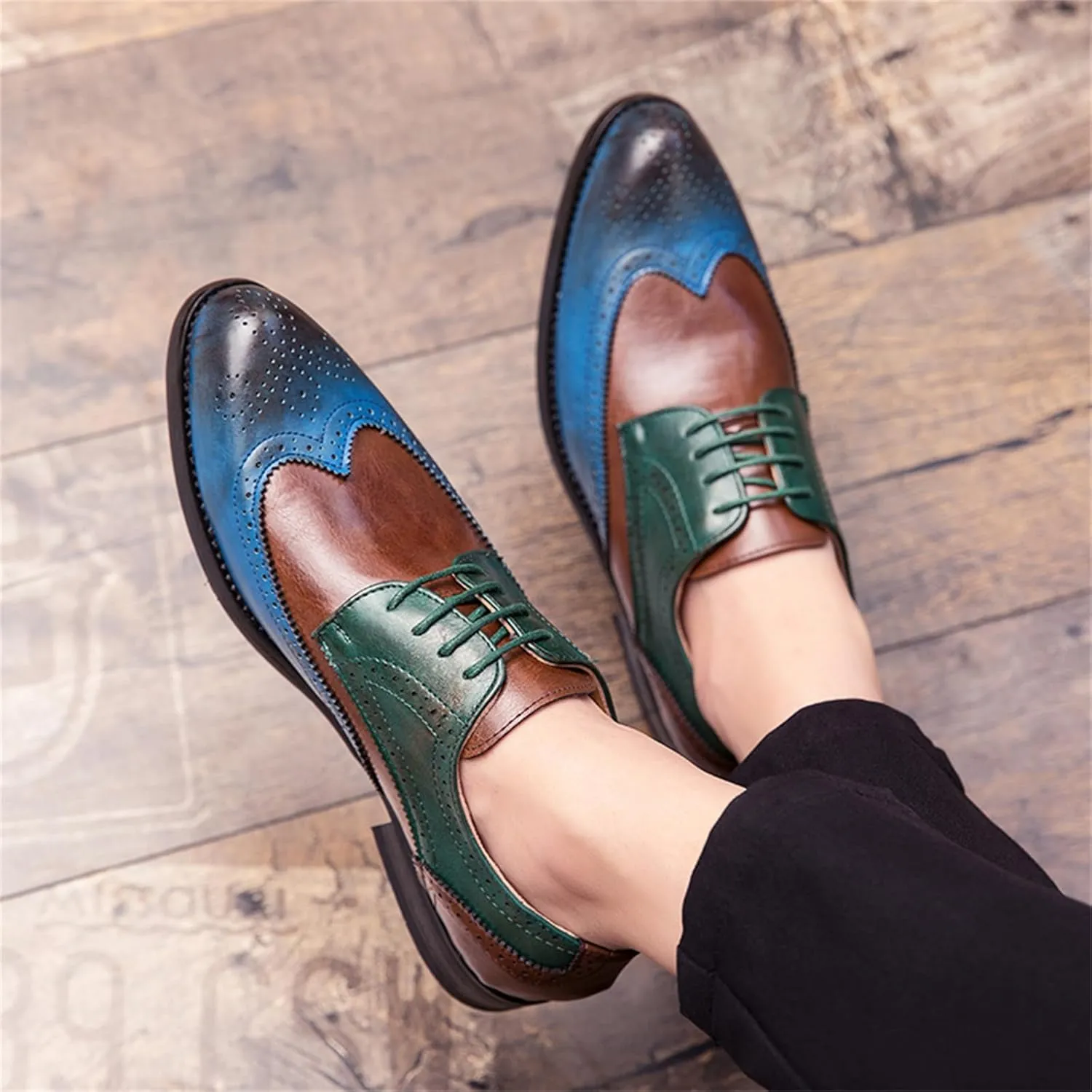 Men's Multicolour Leather Wingtip Dress Oxfords Shoes Retro Lace Up Brogue Formal Shoes for Business Leisure Dance Performance Parties
