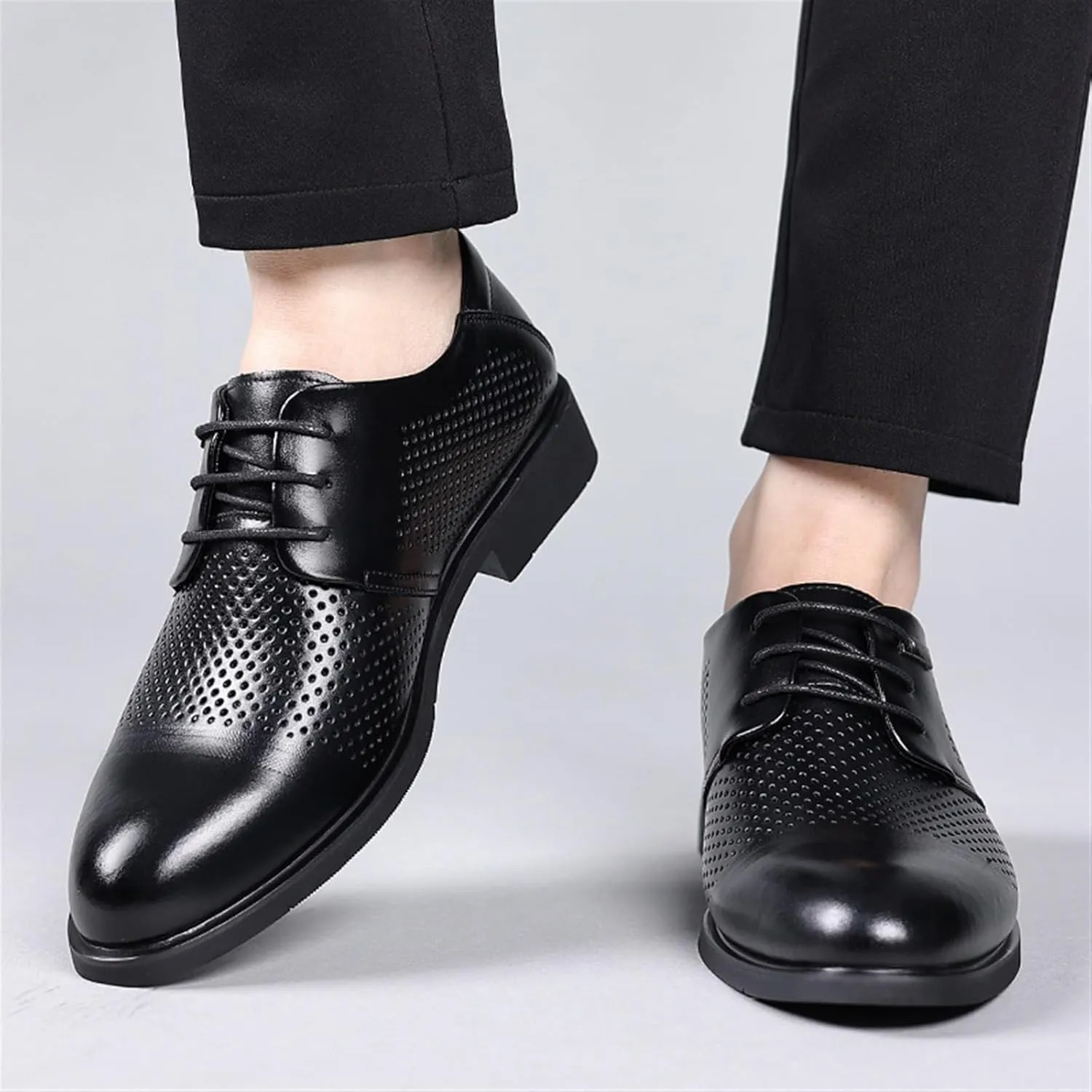 Men's Oxford Shoes Casual Business Lace Up Dress Shoes Comfort Wide Pointed Toe Non-Slip Formal Derby Shoes for Men(Black,8)