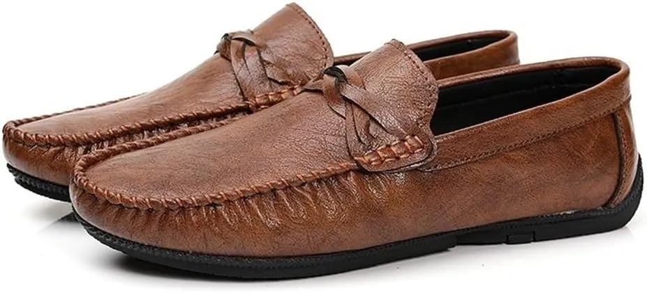 Men's Party Loafers Vegan Leather Business Solid Color Round Toe Heel Non Slip Anti-Slip Low Top Rubber Sole Uniform Slip-on