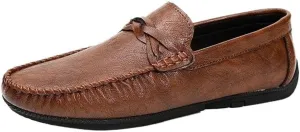 Men's Party Loafers Vegan Leather Business Solid Color Round Toe Heel Non Slip Anti-Slip Low Top Rubber Sole Uniform Slip-on