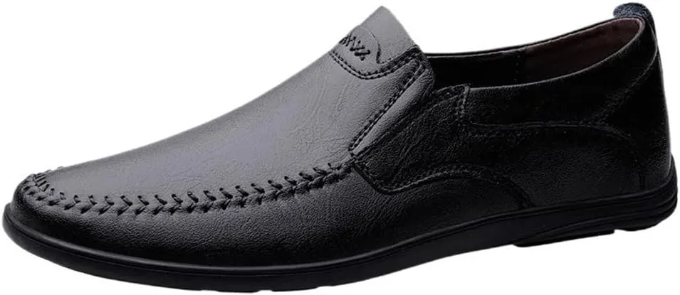 Mens Party Shoes Pu Leather Outdoor Round Toe Solid Color Slip Resistant Block Heel Anti-Slip Rubber Sole Party Slip On