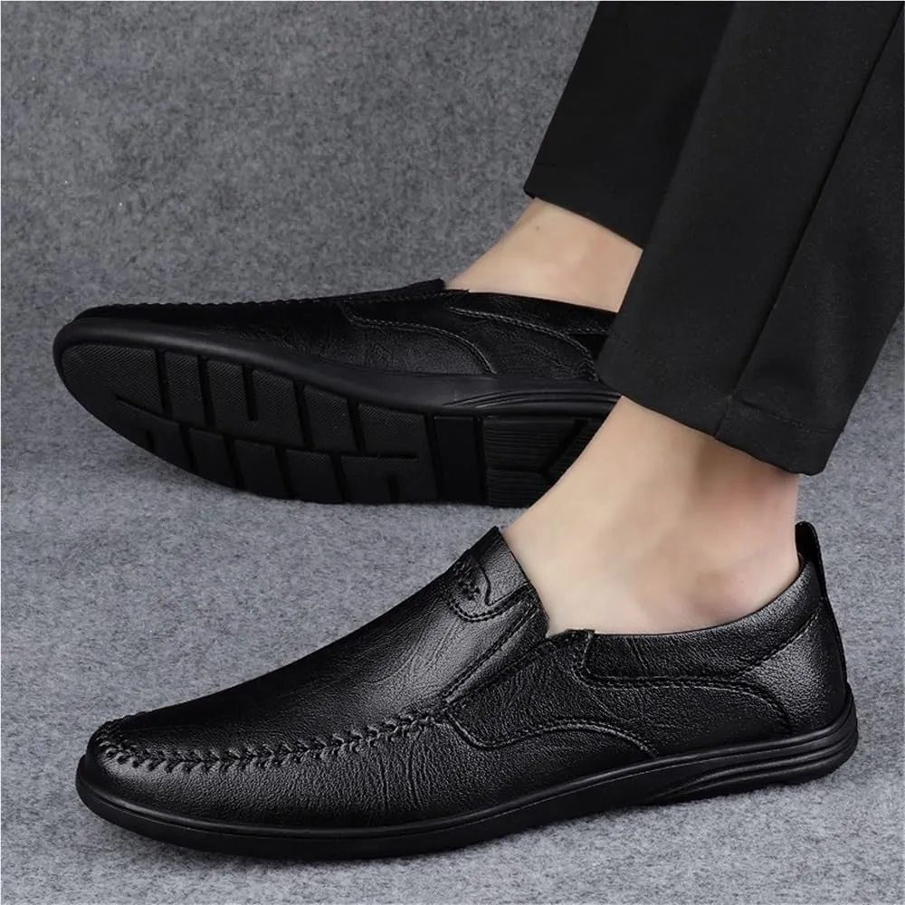 Mens Party Shoes Pu Leather Outdoor Round Toe Solid Color Slip Resistant Block Heel Anti-Slip Rubber Sole Party Slip On