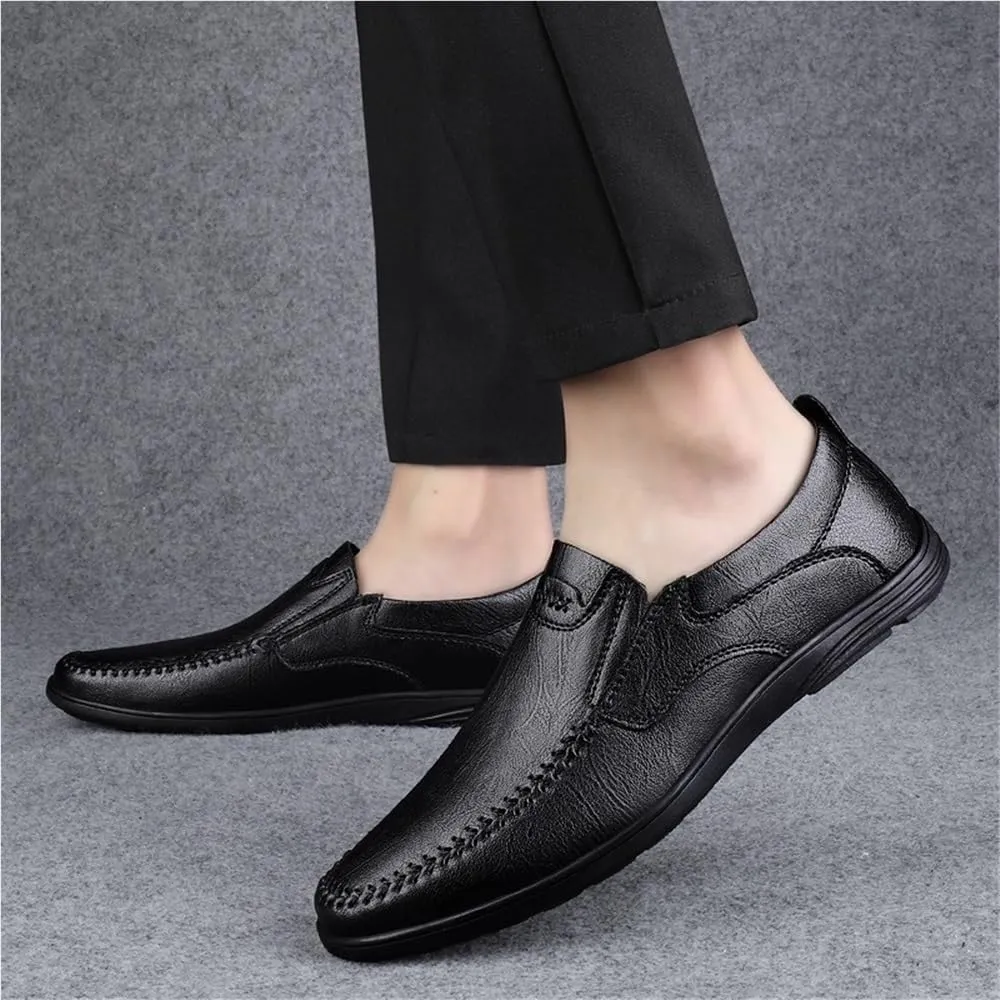 Mens Party Shoes Pu Leather Outdoor Round Toe Solid Color Slip Resistant Block Heel Anti-Slip Rubber Sole Party Slip On