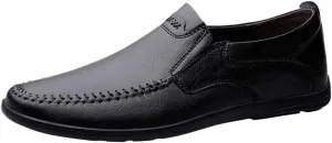 Mens Party Shoes Pu Leather Outdoor Round Toe Solid Color Slip Resistant Block Heel Anti-Slip Rubber Sole Party Slip On