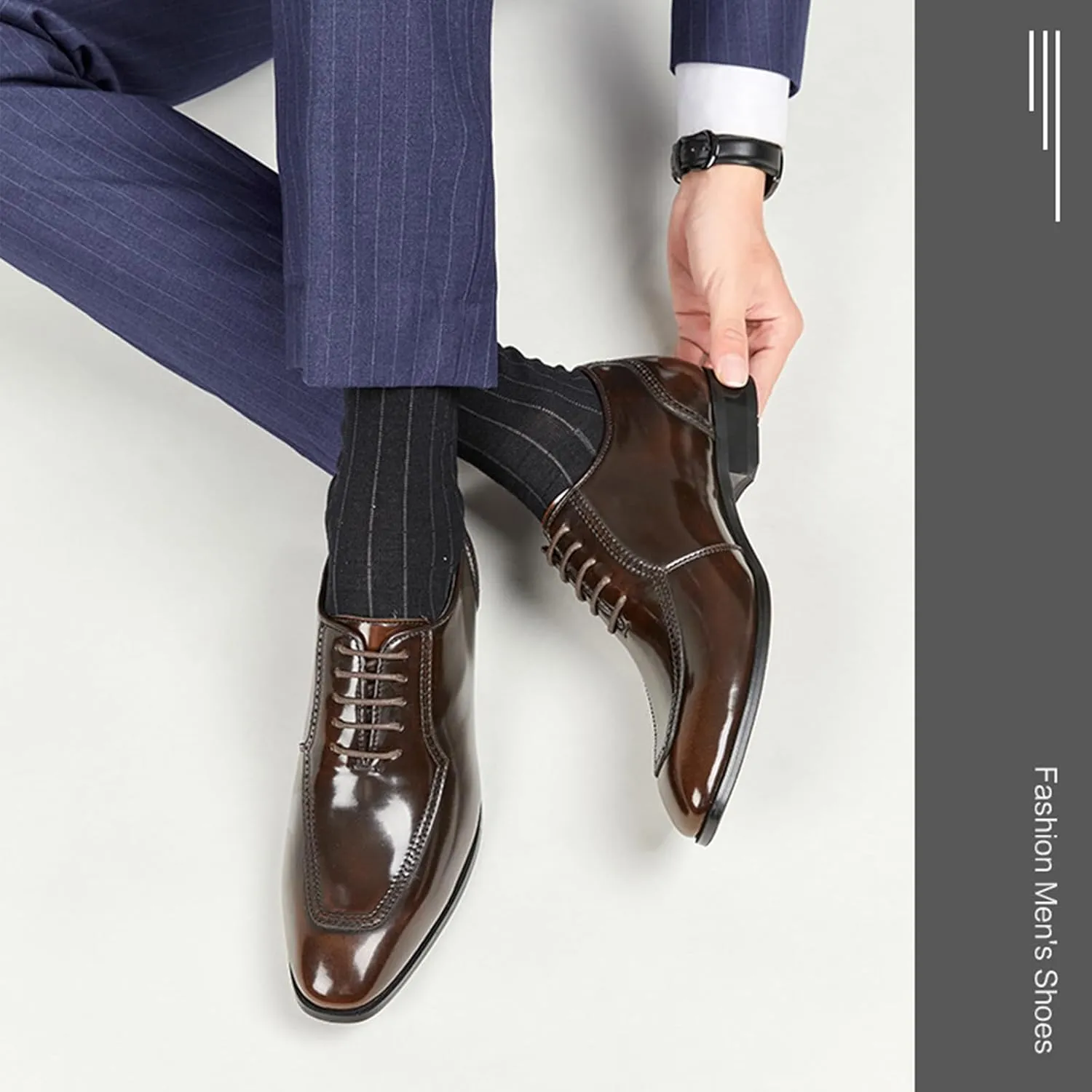 Men's Patent Leather Lace Up Brogue Oxford Shoes Fashion Pointed Toe Non Slip Tuxedo Dress Shoes Comfort Prom Weddings Formal Shoes