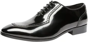 Men's Patent Leather Lace Up Brogue Oxford Shoes Fashion Pointed Toe Non Slip Tuxedo Dress Shoes Comfort Prom Weddings Formal Shoes