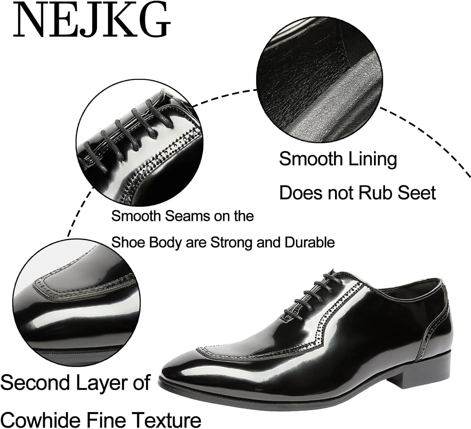 Men's Patent Leather Lace Up Brogue Oxford Shoes Fashion Pointed Toe Non Slip Tuxedo Dress Shoes Comfort Prom Weddings Formal Shoes