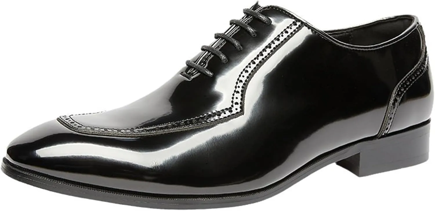 Men's Patent Leather Lace Up Brogue Oxford Shoes Fashion Pointed Toe Non Slip Tuxedo Dress Shoes Comfort Prom Weddings Formal Shoes