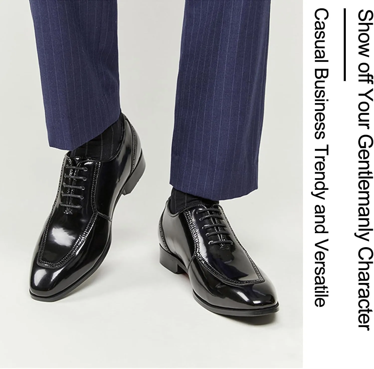 Men's Patent Leather Lace Up Brogue Oxford Shoes Fashion Pointed Toe Non Slip Tuxedo Dress Shoes Comfort Prom Weddings Formal Shoes