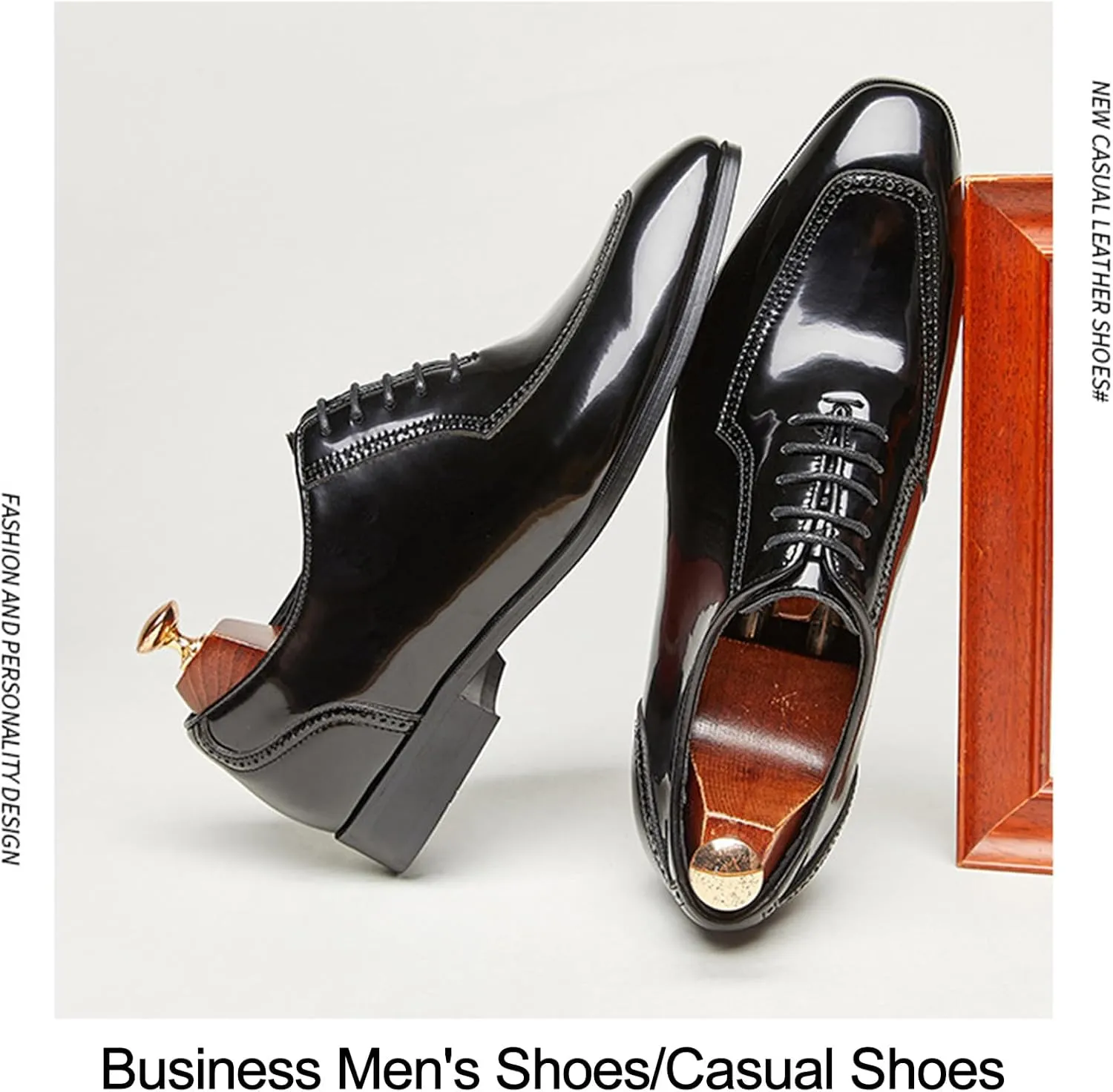 Men's Patent Leather Lace Up Brogue Oxford Shoes Fashion Pointed Toe Non Slip Tuxedo Dress Shoes Comfort Prom Weddings Formal Shoes