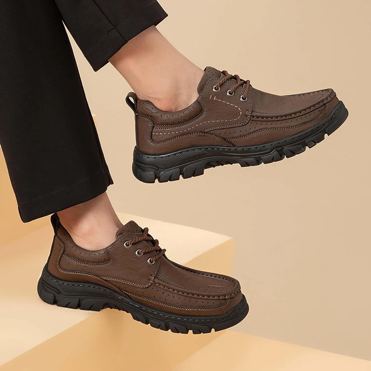 Men's Premium Cowhide Leather Walking Shoes, Fashion Casual Sneakers, Business Casual Leather Shoes, Driving Shoes, Soft, Comfortable, Wear-Resistant, Hand-Stitched