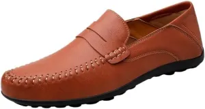 Men's Prom Loafers Leather Business Solid Color Prom Non Slip Low Top Block Heel Anti-Slip Shoe Slip On