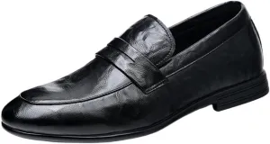 Men's Prom Shoes Faux Leather Office Vintage Solid Color Round Toe Casual Non Slip Block Heel Anti-Slip Shoe Slip On