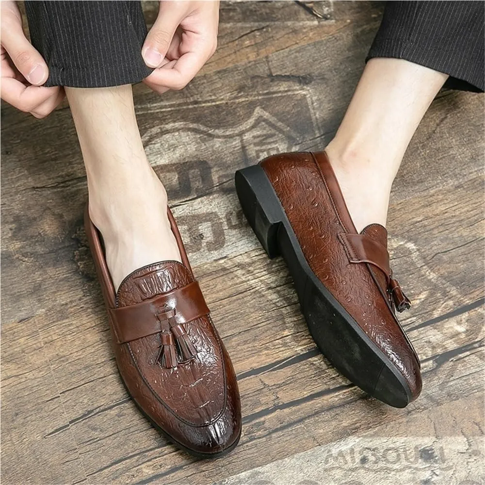 Men's Prom Shoes PU Leather Casual Solid Color Tuxedo Wedding Non Slip Block Heel Anti-Slip Formal Slip On