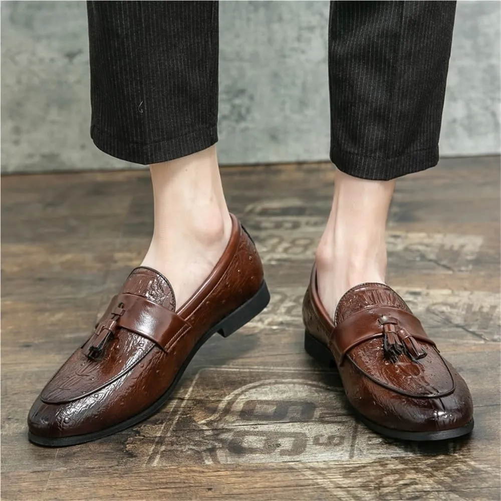 Men's Prom Shoes PU Leather Casual Solid Color Tuxedo Wedding Non Slip Block Heel Anti-Slip Formal Slip On