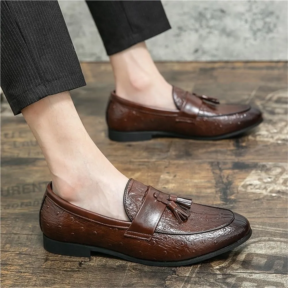 Men's Prom Shoes PU Leather Casual Solid Color Tuxedo Wedding Non Slip Block Heel Anti-Slip Formal Slip On
