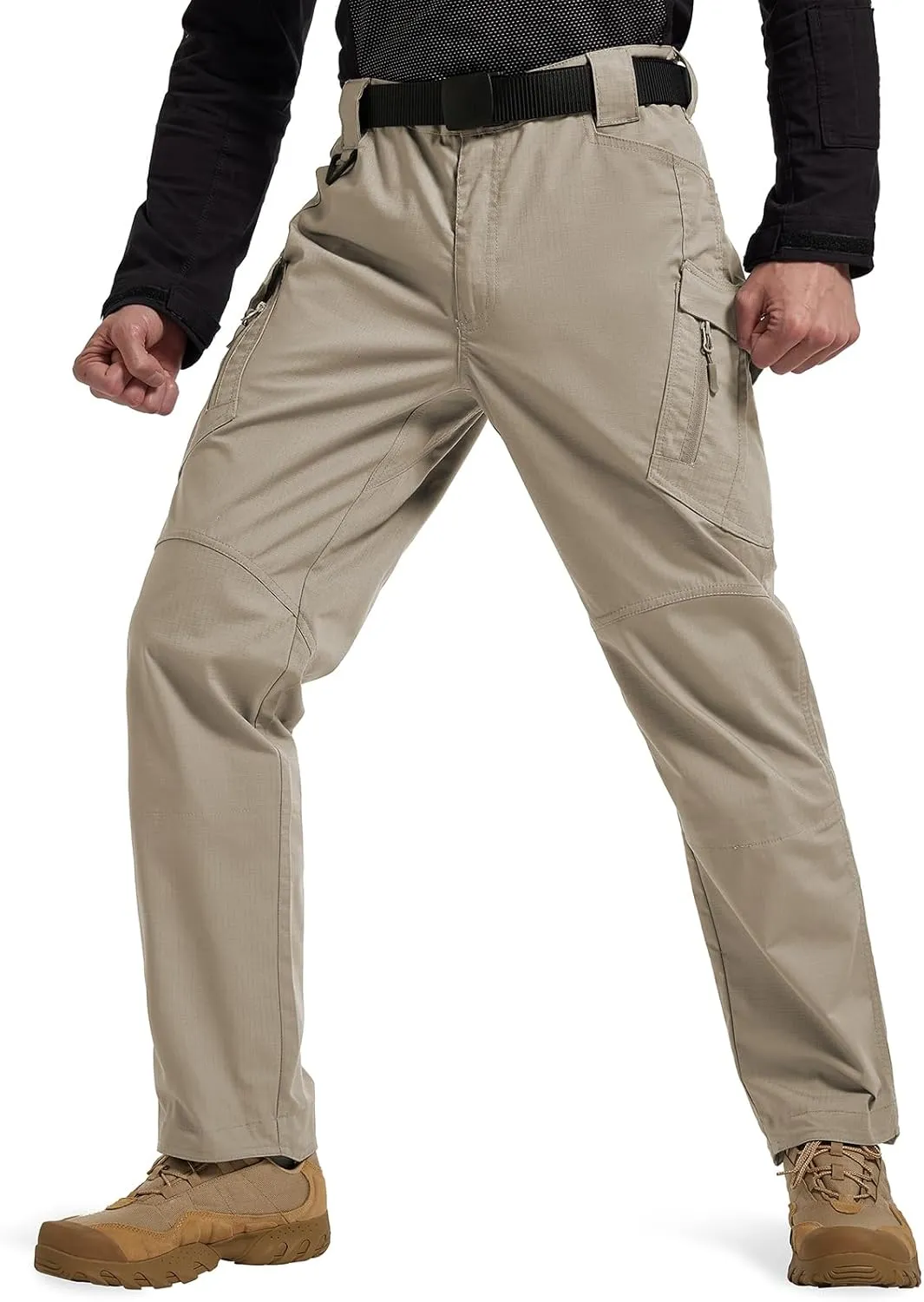 Men's Ripstop Tactical Pants Water Resistant Stretch Cargo Pants Lightweight EDC Hiking Work Pants
