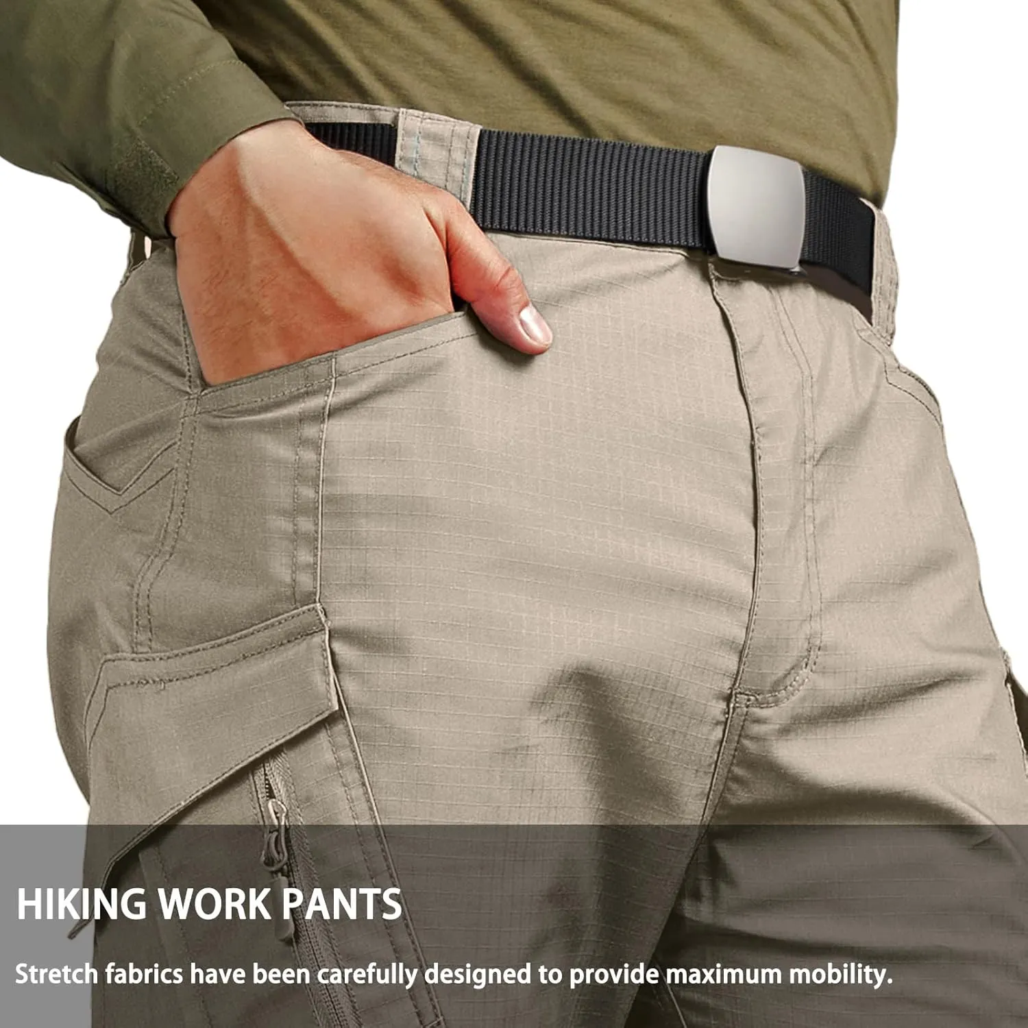 Men's Ripstop Tactical Pants Water Resistant Stretch Cargo Pants Lightweight EDC Hiking Work Pants