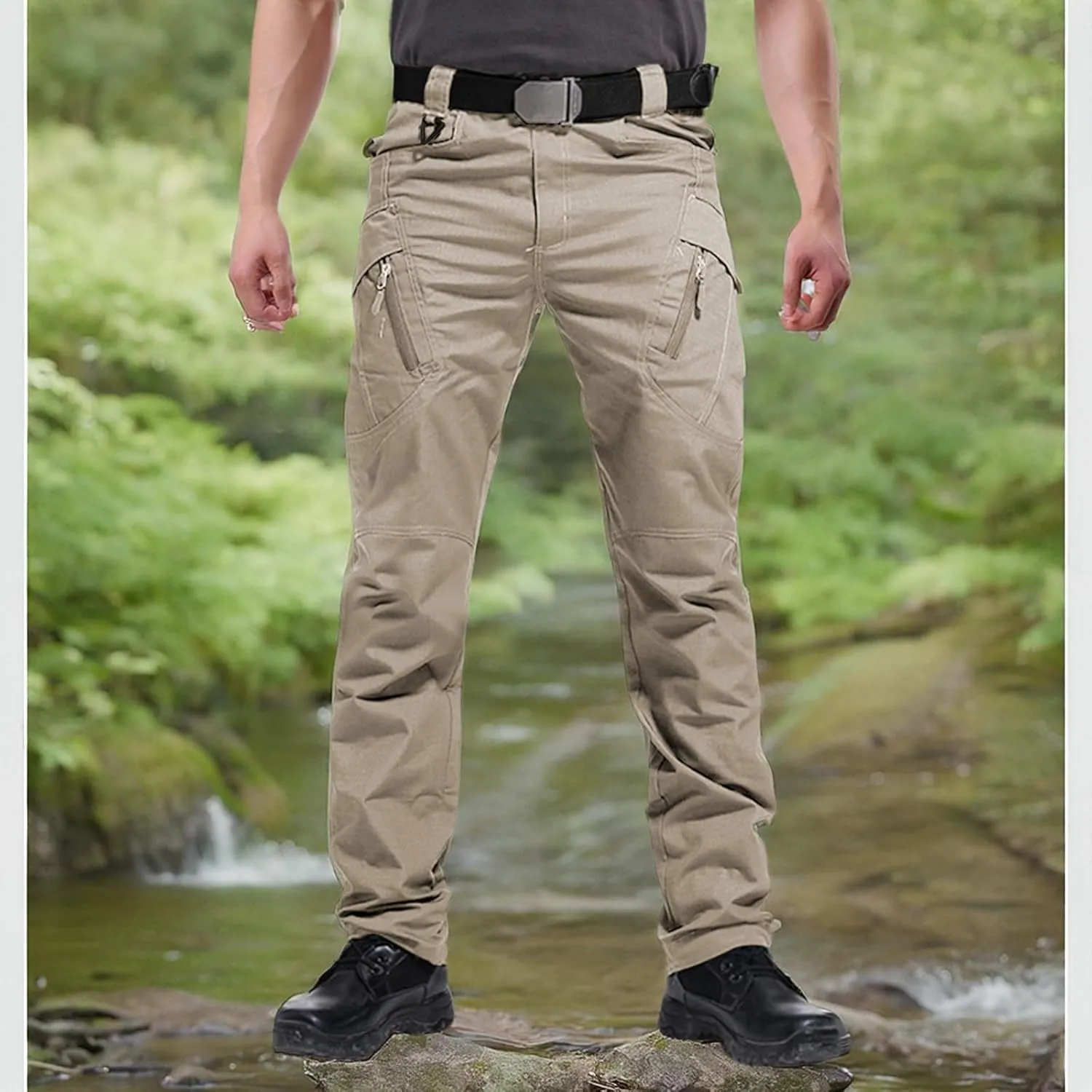 Men's Ripstop Tactical Pants Water Resistant Stretch Cargo Pants Lightweight EDC Hiking Work Pants