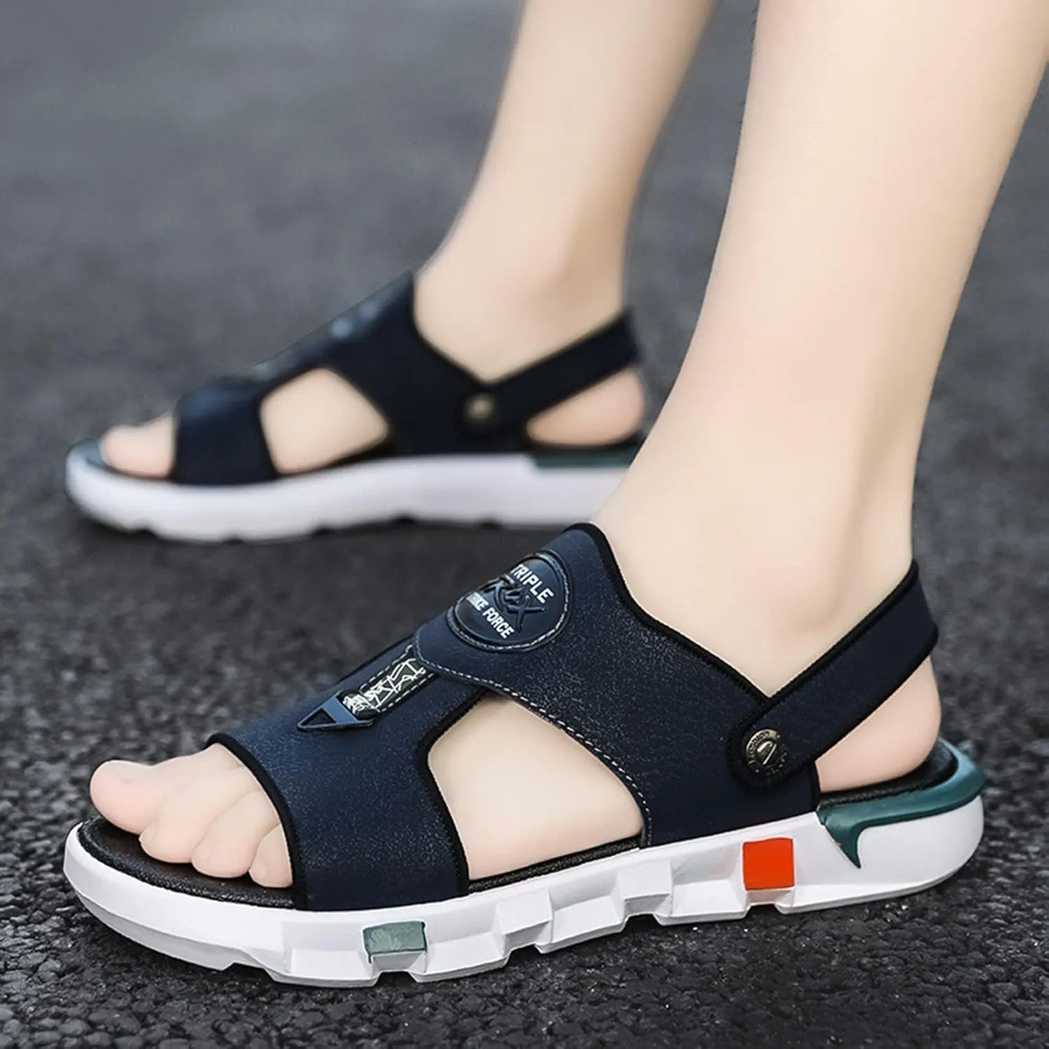 Men'S Sandals Men Summer Casual Leather Sandals Leather Beach Shoes Slip Open Toe