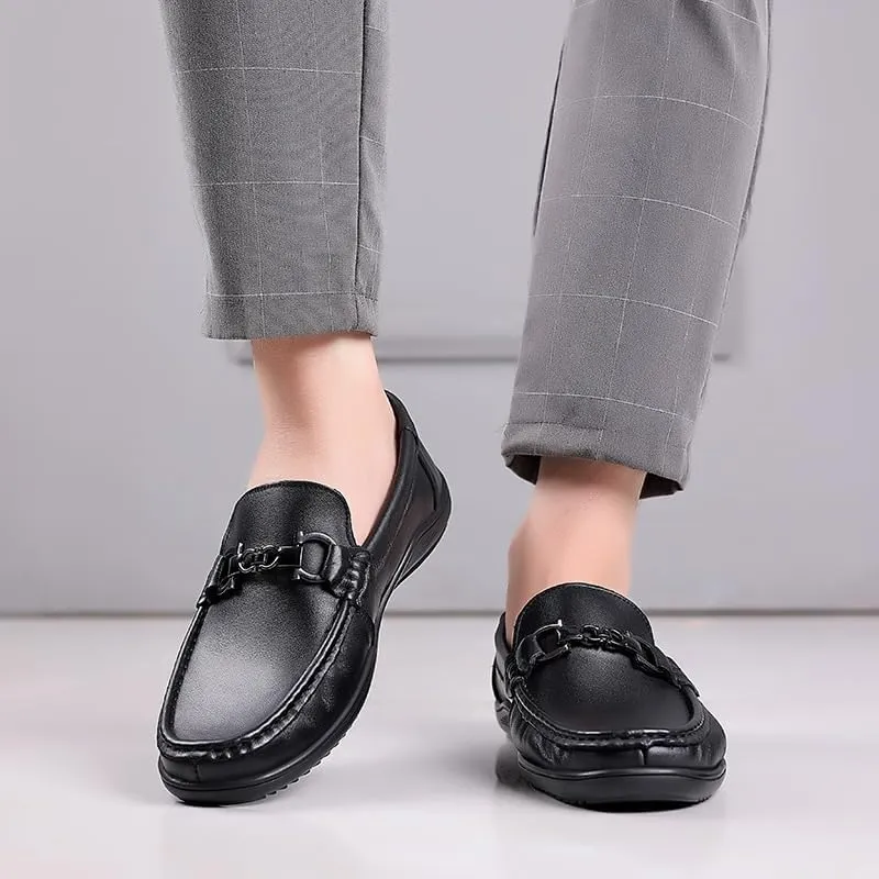 Mens Shoes Faux Leather Classic Round Toe Anti-Slip Non Slip Rubber Sole Block Heel Low Top Shoe Slip-on