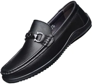 Mens Shoes Faux Leather Classic Round Toe Anti-Slip Non Slip Rubber Sole Block Heel Low Top Shoe Slip-on