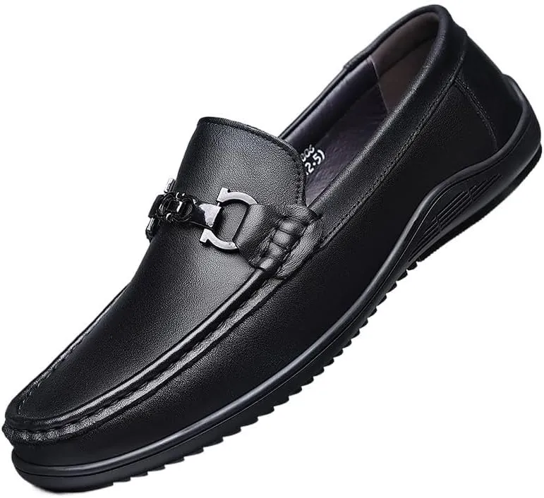 Mens Shoes Faux Leather Classic Round Toe Anti-Slip Non Slip Rubber Sole Block Heel Low Top Shoe Slip-on