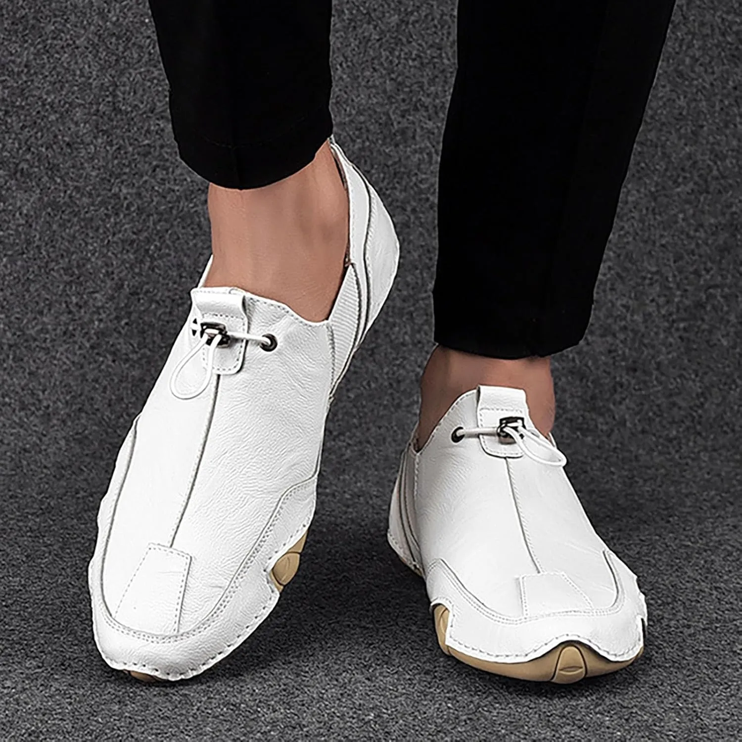 Mens Slip-on Loafers Casual Shoes Casual Penny Driving Loafers Comfortable Leather Stitched Slip On Boat Shoes for Men