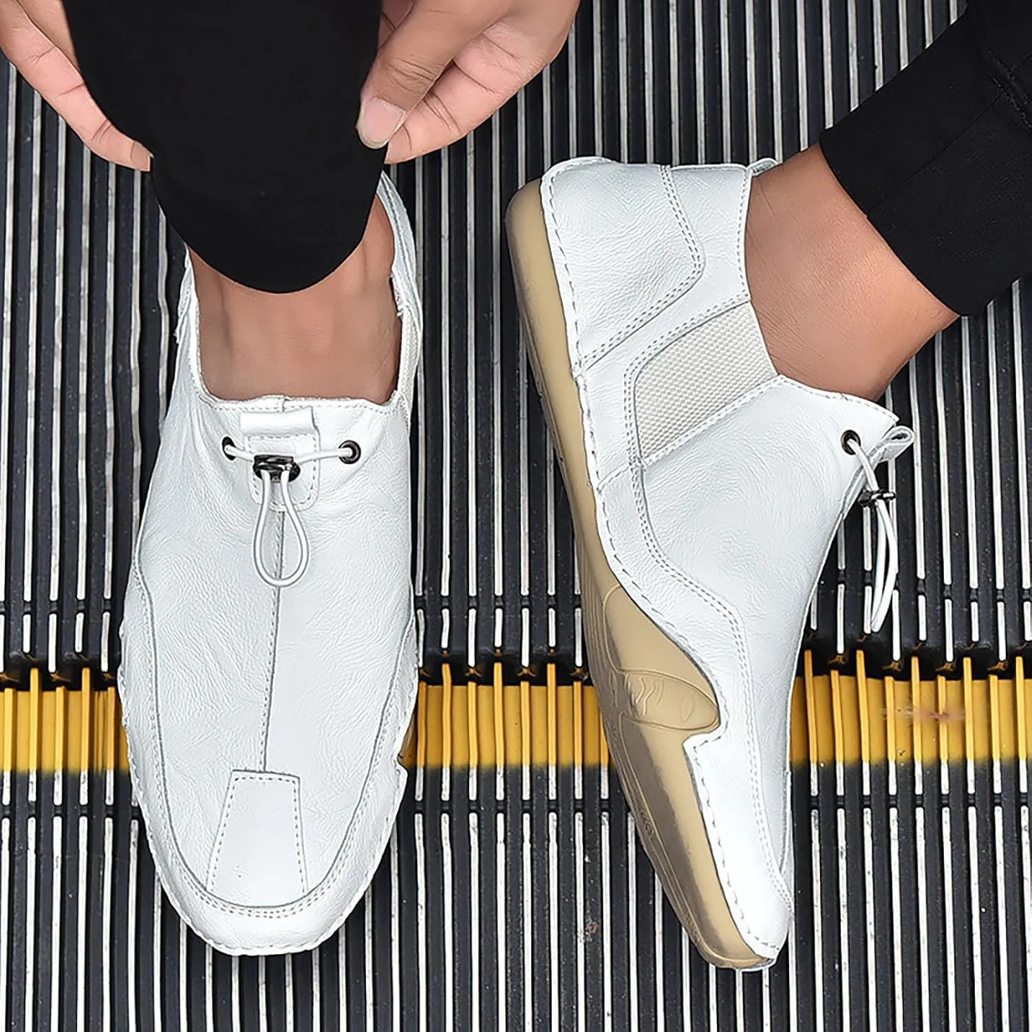 Mens Slip-on Loafers Casual Shoes Casual Penny Driving Loafers Comfortable Leather Stitched Slip On Boat Shoes for Men