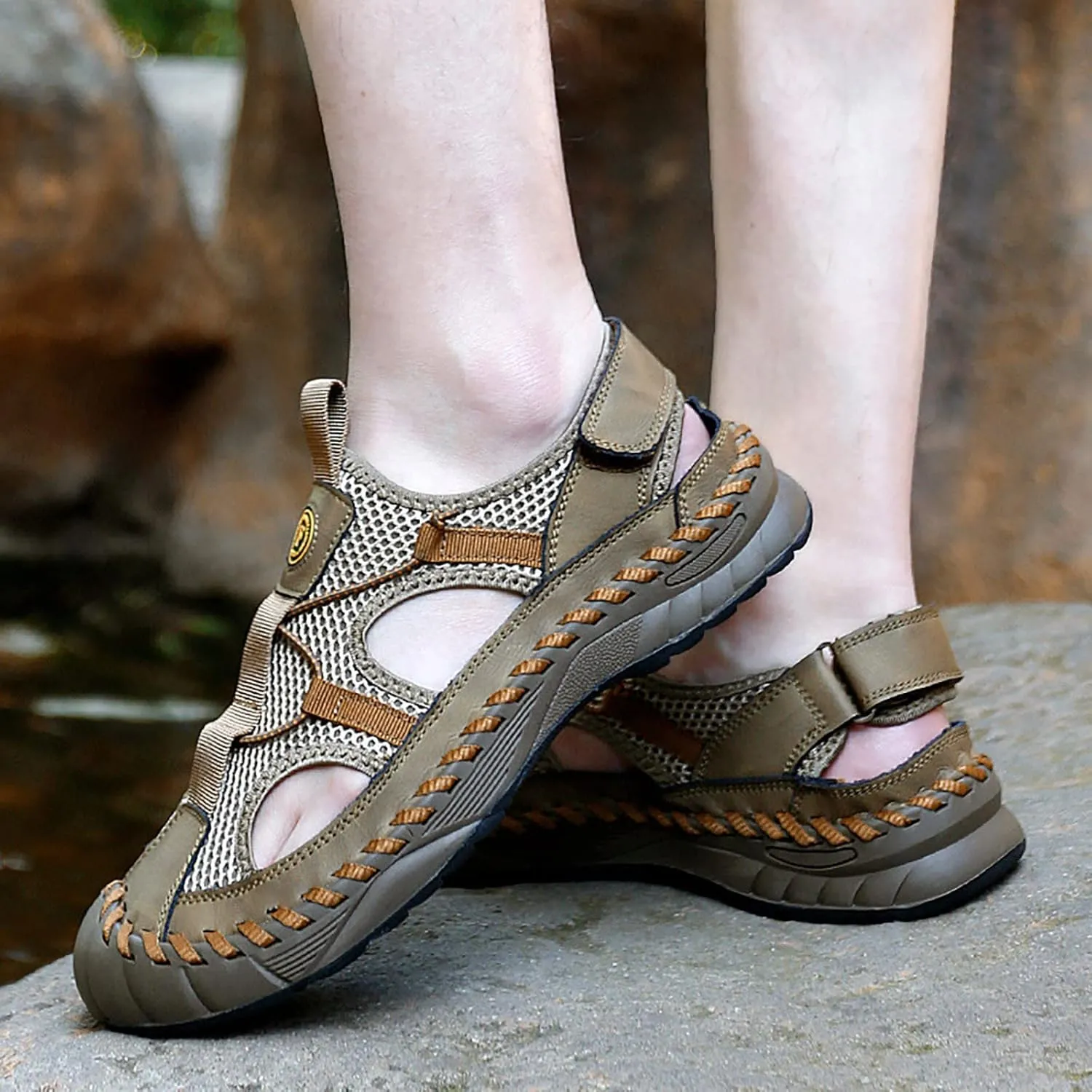 Mens Slip On Sandals Size Sandals For Men New Summer Hollow Out Leather Slippers Mens Leather Slide Sandals