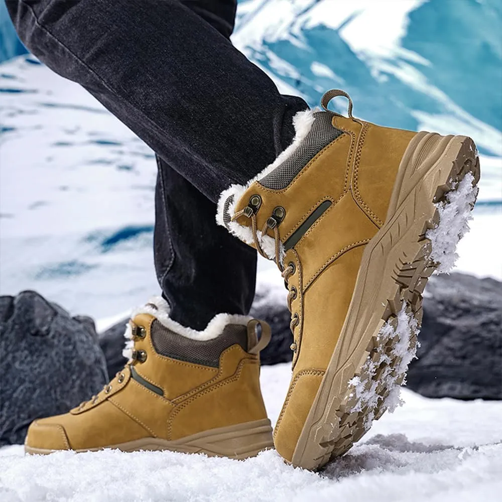 Men's Snow Boots Winter Outdoor Shoes Warm Fur Lined Hiking Waterproof Anti-Slip Lightweight Ankle Booties
