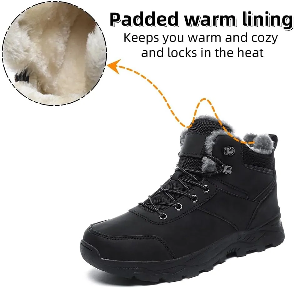 Men's Snow Boots Winter Outdoor Shoes Warm Fur Lined Hiking Waterproof Anti-Slip Lightweight Ankle Booties