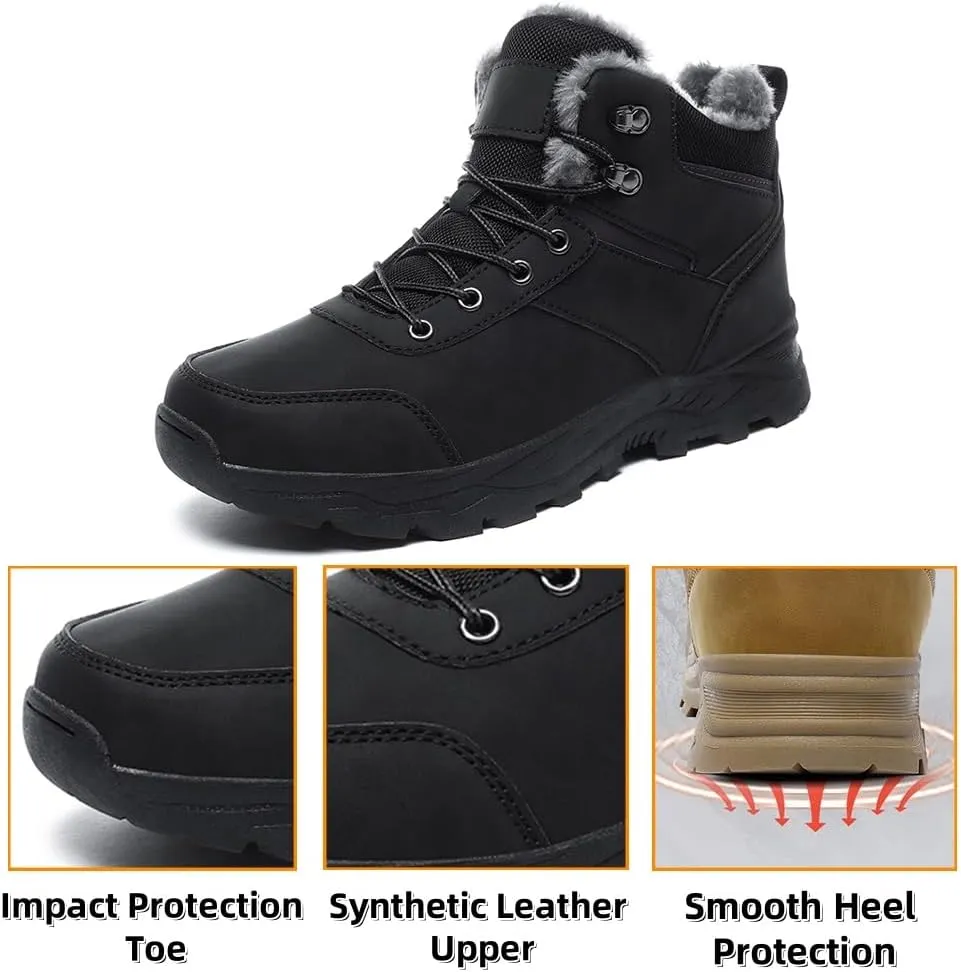 Men's Snow Boots Winter Outdoor Shoes Warm Fur Lined Hiking Waterproof Anti-Slip Lightweight Ankle Booties