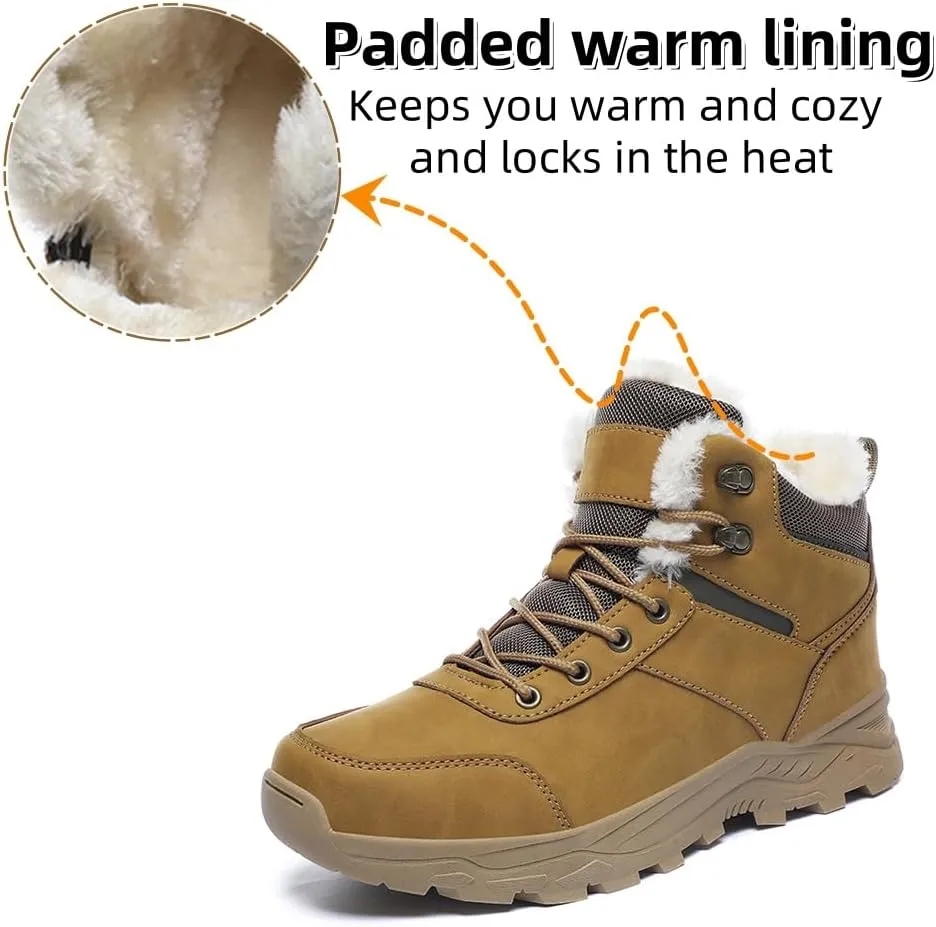 Men's Snow Boots Winter Outdoor Shoes Warm Fur Lined Hiking Waterproof Anti-Slip Lightweight Ankle Booties