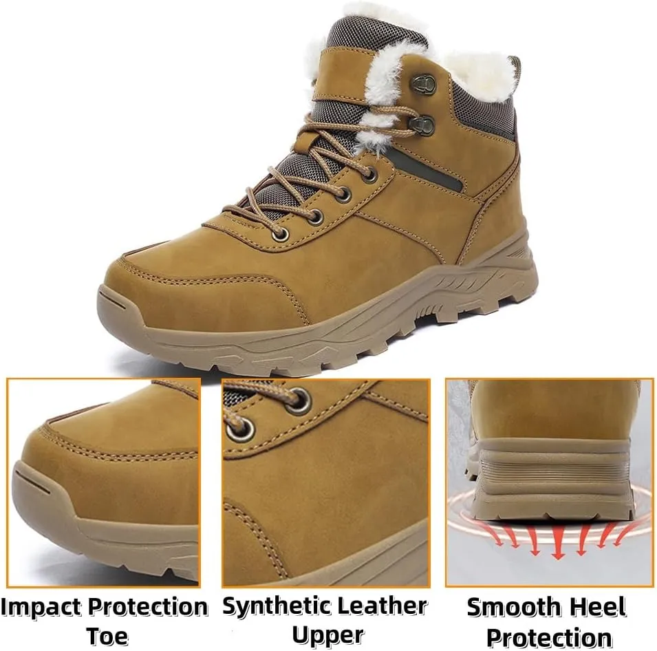 Men's Snow Boots Winter Outdoor Shoes Warm Fur Lined Hiking Waterproof Anti-Slip Lightweight Ankle Booties