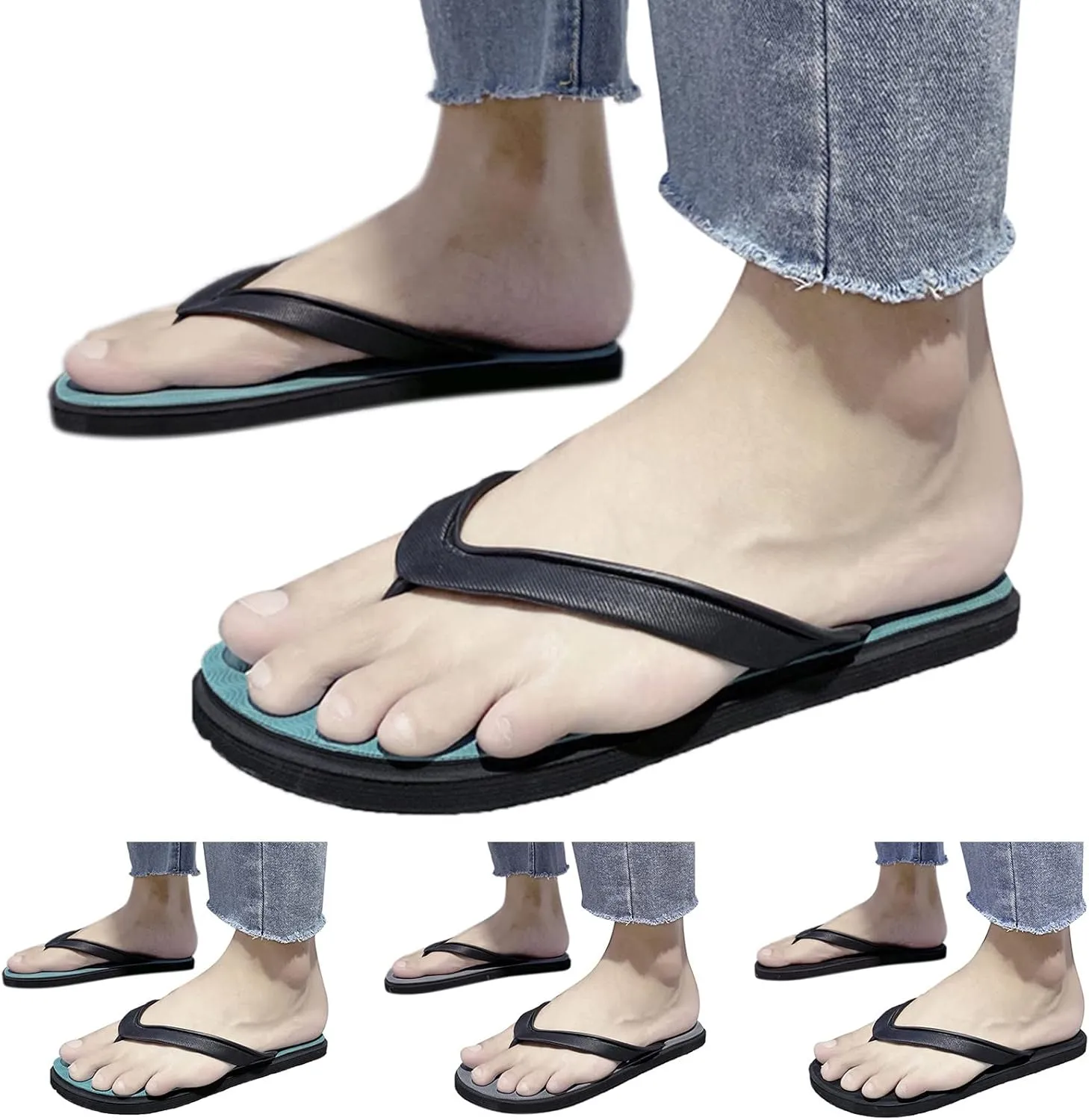 Mens Sport Flip Flops Fashion Summer Men Flip Flops Flat Bottom and Light Cover Comfortable and Simple Solid Color
