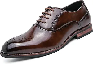 Men's Stitching Leather Lace-Up Dress Oxford Shoes Business Party Formal Shoes Comfortable Anti-Slip Pointed Toe Causal Shoes