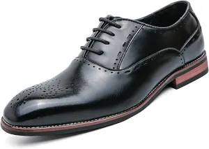 Men's Stitching Leather Lace-Up Dress Oxford Shoes Business Party Formal Shoes Comfortable Anti-Slip Pointed Toe Causal Shoes