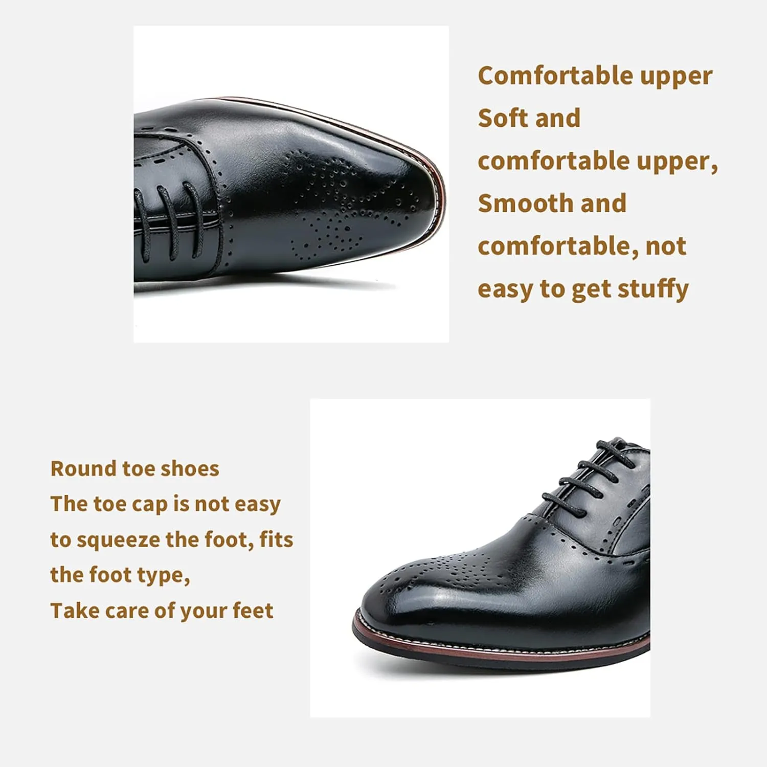 Men's Stitching Leather Lace-Up Dress Oxford Shoes Business Party Formal Shoes Comfortable Anti-Slip Pointed Toe Causal Shoes