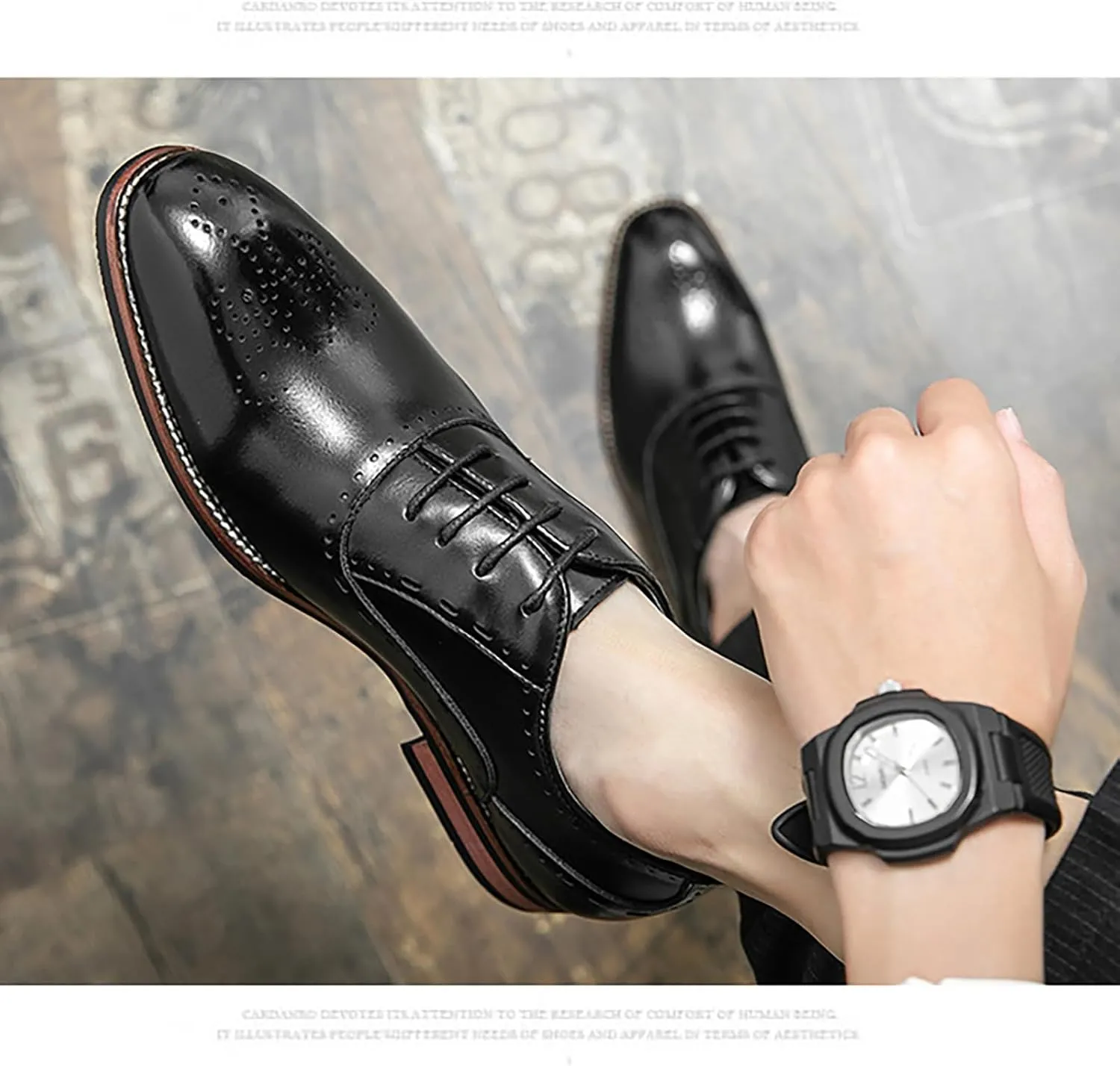 Men's Stitching Leather Lace-Up Dress Oxford Shoes Business Party Formal Shoes Comfortable Anti-Slip Pointed Toe Causal Shoes