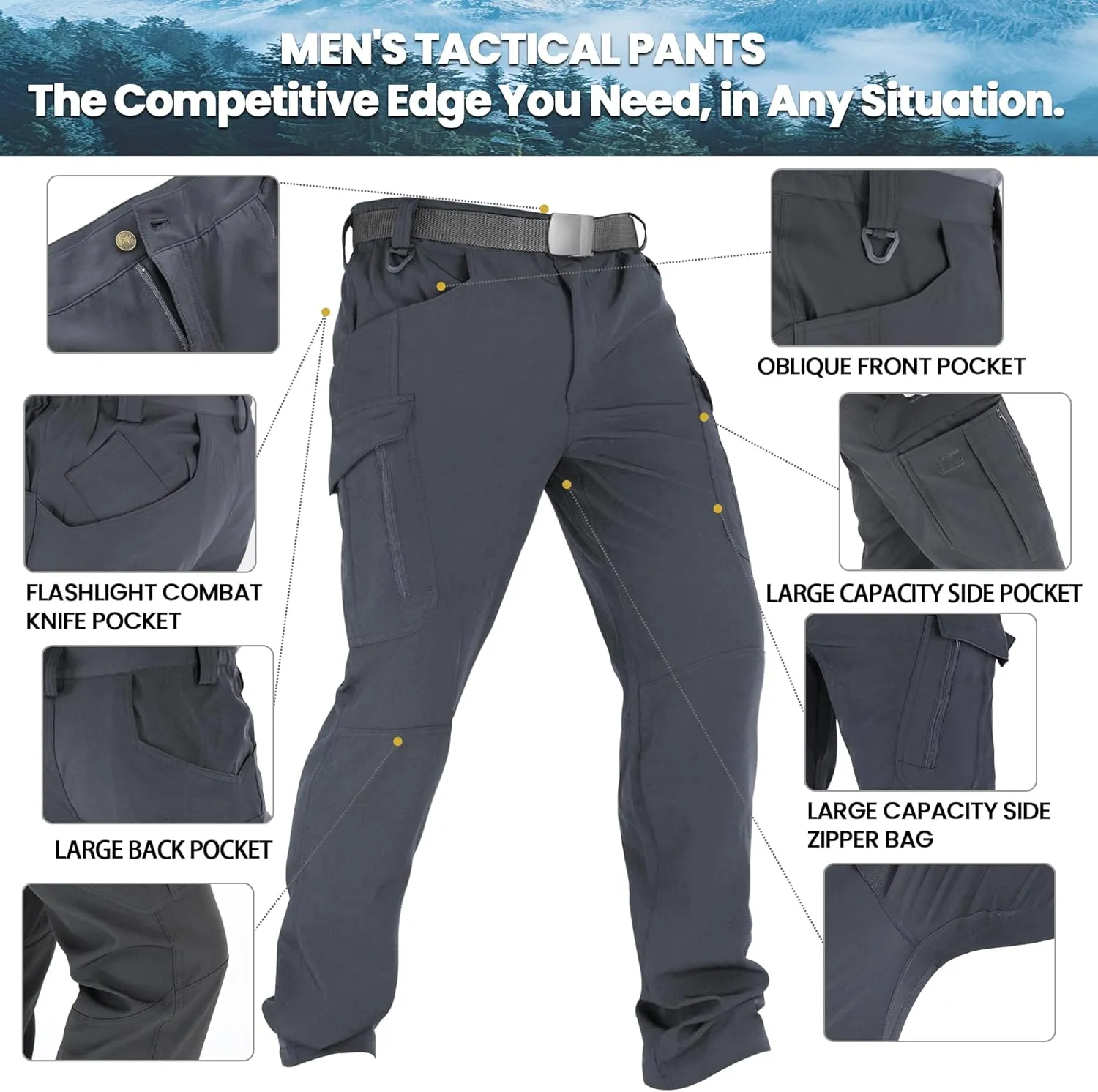 Men's Tactical Hiking Pants - Water-Resistant Cargo Work Pants, Military-Grade Construction & Outdoor Pants for Men